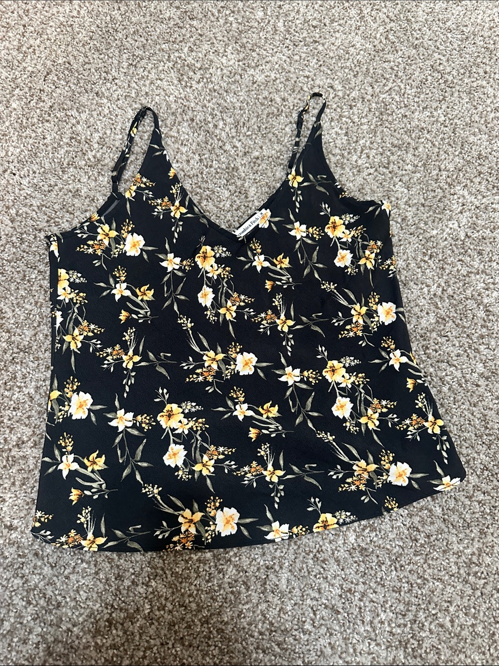 Abercrombie and Fitch Black Floral V-Neck Spaghetti Strap Tank Top